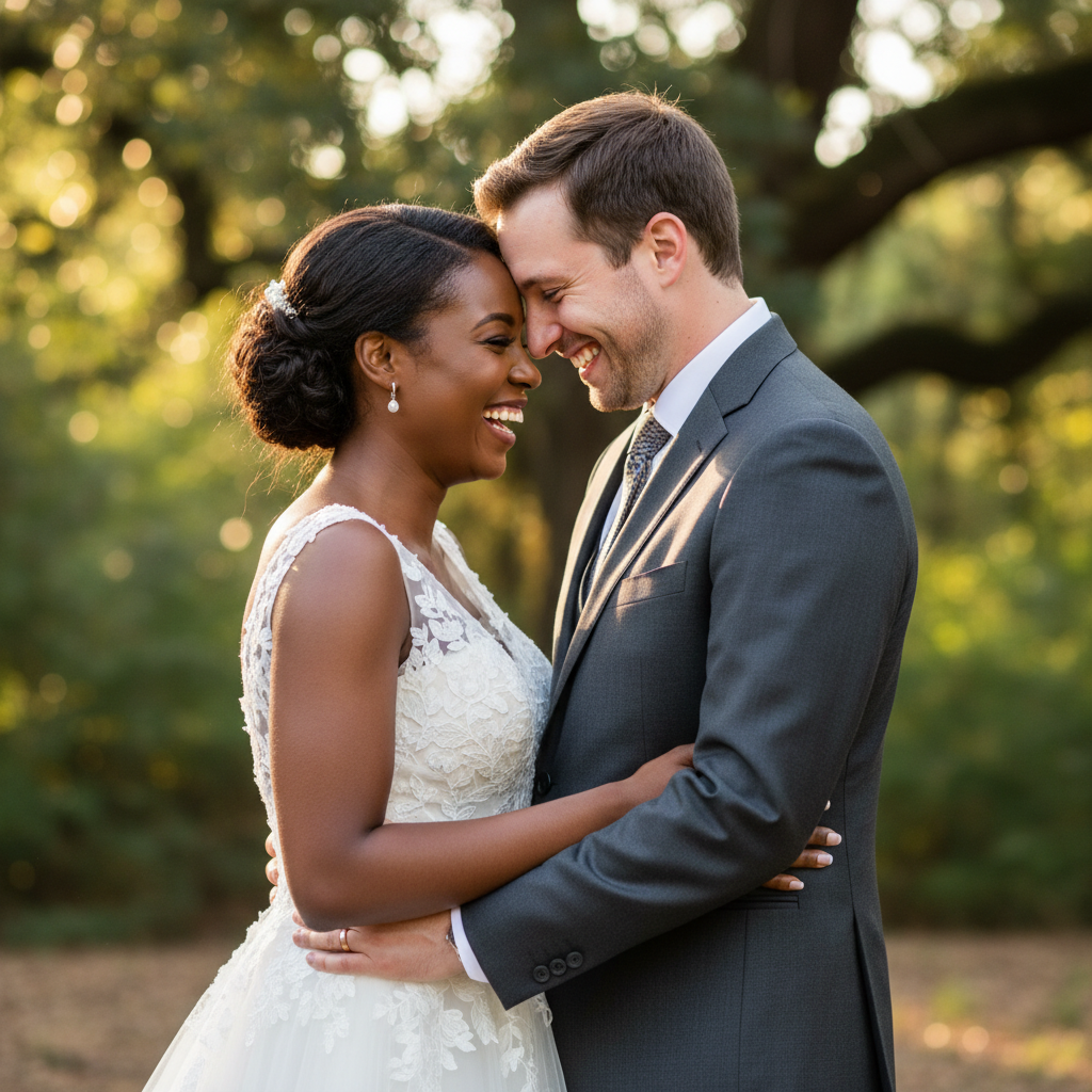 Happy couple on their wedding day