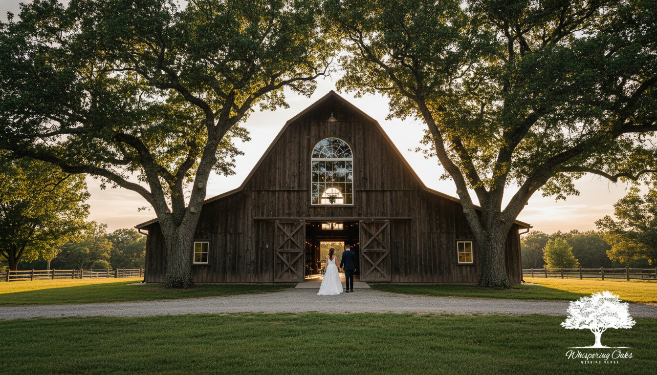 Whispering Oaks Wedding Venue at golden hour